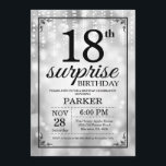 Surprise 18th Birthday Invitation Silver Glitter<br><div class="desc">Surprise 18th Birthday Invitation with Silver String Lights with Silver Glitter Background. Silver Birthday. Adult Birthday. Men or Women Bday Invite. 13th 15th 16th 18th 20th 21st 30th 40th 50th 60th 70th 80th 90th 100th, Any age. For further customisation, please click the "Customise it" button and use our design tool...</div>