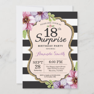 Surprise 18th Birthday Invitation Women Floral