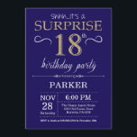Surprise 18th Birthday Navy Blue and Gold Glitter Invitation<br><div class="desc">Surprise 18th Birthday Invitation with Navy Blue and Gold Glitter Background. Adult Birthday. Men or Women Bday Invite. Any age. For further customisation,  please click the "Customise it" button and use our design tool to modify this template.</div>