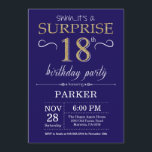 Surprise 18th Birthday Navy Blue and Gold Glitter Invitation<br><div class="desc">Surprise 18th Birthday Invitation with Navy Blue and Gold Glitter Background. Adult Birthday. Men or Women Bday Invite. Any age. For further customisation,  please click the "Customise it" button and use our design tool to modify this template.</div>
