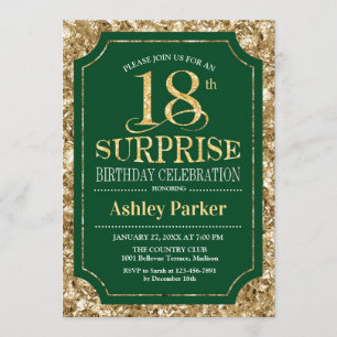 Surprise 18th Birthday Party - Green Gold Invitation