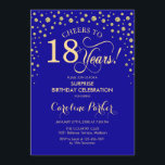Surprise 18th Birthday Party - Royal Blue Gold Invitation<br><div class="desc">Surprise 18th Birthday Party Invitation.
Elegant design in sapphire royal blue and faux glitter gold. Features script font and diamonds confetti. Cheers to 18 Years! Message me if you need further customization.</div>