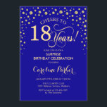 Surprise 18th Birthday Party - Royal Blue Gold Invitation<br><div class="desc">Surprise 18th Birthday Party Invitation.
Elegant design in sapphire royal blue and faux glitter gold. Features script font and diamonds confetti. Cheers to 18 Years! Message me if you need further customization.</div>