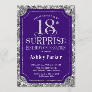 Surprise 18th Birthday Party - Silver Purple Invitation