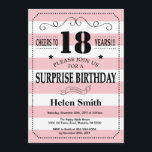 Surprise 18th Birthday Pink and White Stripes Invitation<br><div class="desc">Surprise 18th Birthday Invitation Pink and White Stripes Typography. Cheers to 18 years. Adult Birthday. Male Men or Women Birthday. Kids Boy or Girl Lady Teen Teenage Bday Invite. 13th 15th 16th 18th 20th 21st 30th 40th 50th 60th 70th 80th 90th 100th. Any Age. For further customisation, please click the...</div>