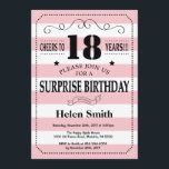 Surprise 18th Birthday Pink and White Stripes Invitation<br><div class="desc">Surprise 18th Birthday Invitation Pink and White Stripes Typography. Cheers to 18 years. Adult Birthday. Male Men or Women Birthday. Kids Boy or Girl Lady Teen Teenage Bday Invite. 13th 15th 16th 18th 20th 21st 30th 40th 50th 60th 70th 80th 90th 100th. Any Age. For further customisation, please click the...</div>