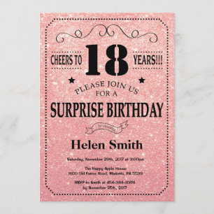Surprise 18th Birthday Pink Rose Gold Glitter Invitation