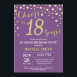 Surprise 18th Birthday Purple and Gold Diamond Invitation<br><div class="desc">Surprise 18th Birthday Invitation with Purple and Gold Glitter Diamond Background. Gold Confetti. Adult Birthday. Male Men or Women Birthday. For further customisation,  please click the "Customise it" button and use our design tool to modify this template.</div>