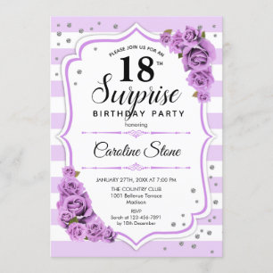 Surprise 18th Birthday - Purple White Invitation