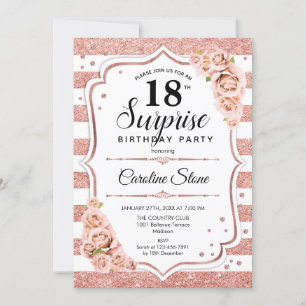 Surprise 18th Birthday - Rose Gold White Pink Invitation