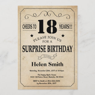 Surprise 18th Birthday Rustic Vintage Retro Invitation