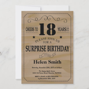 Surprise 18th Birthday Rustic Wood Invitation
