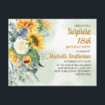 Surprise 18th Birthday Sunflowers Eucalyptus Postcard<br><div class="desc">Elegant,  country-style yellow sunflowers and green leaves customised Surprise 18th birthday party invitation for women.  You can personalise the text on this card for a birthday party for any age you are celebrating</div>