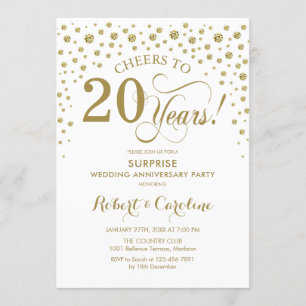 Surprise 20th Anniversary Celebration - White Gold Invitation