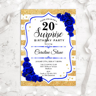 Surprise 20th Birthday - Gold White Royal Blue Invitation