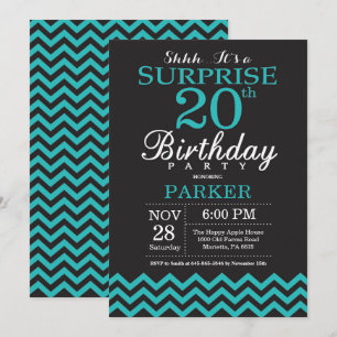 Surprise 20th Birthday Invitation Black and Teal