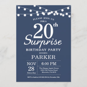 Surprise 20th Birthday Invitation Blue