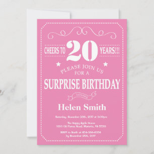 Surprise 20th Birthday Invitation Pink and White