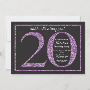 Surprise 20th Birthday Invitation Purple Glitter