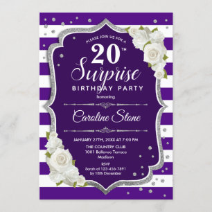 Surprise 20th Birthday - Purple Silver Invitation
