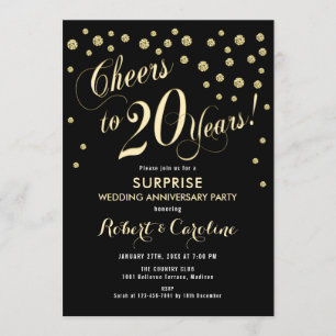 Surprise 20th Wedding Anniversary - Black & Gold Invitation