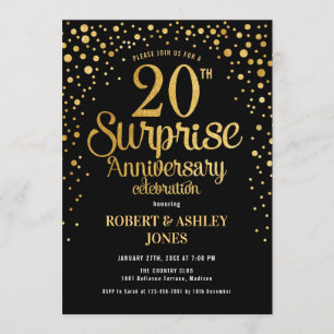 Surprise 20th Wedding Anniversary - Black & Gold Invitation