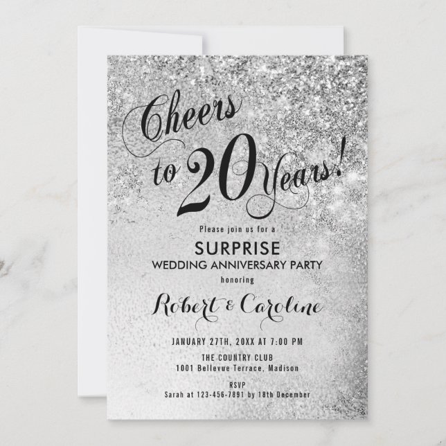 Surprise 20th Wedding Anniversary - Silver Invitation (Front)