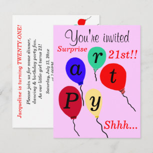 Surprise 21st Birthday Balloons Pink Invitation