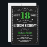 Surprise 21st Birthday Black and Green Chalkboard Invitation<br><div class="desc">Surprise 18th Birthday Invitation Black and Green Typography. Chalkboard. Black and White Background. Adult Birthday. Male Men or Women Birthday. Kids Boy or Girl Lady Teen Teenage Bday Invite. 13th 15th 16th 18th 20th 21st 30th 40th 50th 60th 70th 80th 90th 100th. Any Age. For further customisation, please click the...</div>