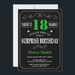 Surprise 21st Birthday Black and Green Chalkboard Invitation<br><div class="desc">Surprise 18th Birthday Invitation Black and Green Typography. Chalkboard. Black and White Background. Adult Birthday. Male Men or Women Birthday. Kids Boy or Girl Lady Teen Teenage Bday Invite. 13th 15th 16th 18th 20th 21st 30th 40th 50th 60th 70th 80th 90th 100th. Any Age. For further customisation, please click the...</div>