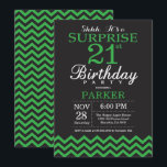 Surprise 21st Birthday Black and Green Chevron Invitation<br><div class="desc">Surprise 21st Birthday Invitation with Black and Green Chevron. Chalkboard. Adult Birthday. Man or Women Bday Invite. For further customisation,  please click the "Customise it" button and use our design tool to modify this template.</div>