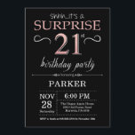 Surprise 21st Birthday Black and Rose Pink Gold Invitation<br><div class="desc">Surprise 21st Birthday Invitation with Black and Rose Pink Gold Glitter Background. Chalkboard. Adult Birthday. Men or Women Bday Invite. Any age. For further customisation,  please click the "Customise it" button and use our design tool to modify this template.</div>