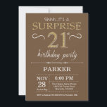 Surprise 21st Birthday Brown and Gold Glitter Invitation<br><div class="desc">Surprise 21st Birthday Invitation with Brown and Gold Glitter Background. Adult Birthday. Men or Women Bday Invite. Any age. For further customisation,  please click the "Customise it" button and use our design tool to modify this template.</div>