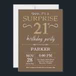 Surprise 21st Birthday Brown and Gold Glitter Invitation<br><div class="desc">Surprise 21st Birthday Invitation with Brown and Gold Glitter Background. Adult Birthday. Men or Women Bday Invite. Any age. For further customisation,  please click the "Customise it" button and use our design tool to modify this template.</div>