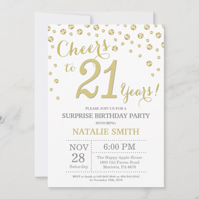 Surprise 21st Birthday Gold Glitter Diamond Invitation (Front)