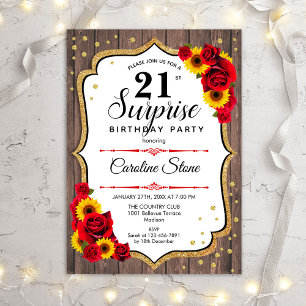 Surprise 21st Birthday - Gold White Red Invitation