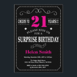 Surprise 21st Birthday Hot Pink and Black Invitation<br><div class="desc">Surprise 21st Birthday Invitation Hot Pink and Black Typography. Chalkboard. Black and White Background. Adult Birthday. Male Men or Women Birthday. Kids Boy or Girl Lady Teen Teenage Bday Invite. 13th 15th 16th 18th 20th 21st 30th 40th 50th 60th 70th 80th 90th 100th. Any Age. For further customisation, please click...</div>