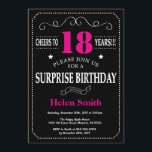 Surprise 21st Birthday Hot Pink and Black Invitation<br><div class="desc">Surprise 18th Birthday Invitation Hot Pink and Black Typography. Chalkboard. Black and White Background. Adult Birthday. Male Men or Women Birthday. Kids Boy or Girl Lady Teen Teenage Bday Invite. 13th 15th 16th 18th 20th 21st 30th 40th 50th 60th 70th 80th 90th 100th. Any Age. For further customisation, please click...</div>