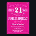Surprise 21st Birthday Hot Pink and White Invitation<br><div class="desc">Surprise 21st Birthday Invitation Hot Pink and White Typography. Hot Pink Background. Adult Birthday. Male Men or Women Birthday. Kids Boy or Girl Lady Teen Teenage Bday Invite. 13th 15th 16th 18th 20th 21st 30th 40th 50th 60th 70th 80th 90th 100th. Any Age. For further customisation, please click the "Customise...</div>
