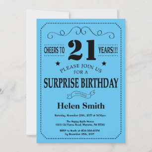 Surprise 21st Birthday Invitation Black and Blue