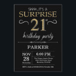 Surprise 21st Birthday Invitation Black and Gold<br><div class="desc">Surprise 21st Birthday Invitation with Black and Gold Glitter Background. Chalkboard. Adult Birthday. Men or Women Bday Invite. Any age. For further customisation,  please click the "Customise it" button and use our design tool to modify this template.</div>