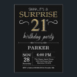 Surprise 21st Birthday Invitation Black and Gold<br><div class="desc">Surprise 21st Birthday Invitation with Black and Gold Glitter Background. Chalkboard. Adult Birthday. Men or Women Bday Invite. Any age. For further customisation,  please click the "Customise it" button and use our design tool to modify this template.</div>