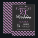 Surprise 21st Birthday Invitation Black and Purple<br><div class="desc">Surprise 21st Birthday Invitation with Black and Purple Chevron. Chalkboard. Adult Birthday. Man or Women Bday Invite. For further customisation,  please click the "Customise it" button and use our design tool to modify this template.</div>