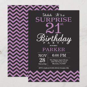 Surprise 21st Birthday Invitation Black and Purple