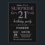 Surprise 21st Birthday Invitation Black and Purple<br><div class="desc">Surprise 21st Birthday Invitation with Black and Purple Glitter Background. Chalkboard. Adult Birthday. Men or Women Bday Invite. Any age. For further customisation,  please click the "Customise it" button and use our design tool to modify this template.</div>