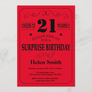 Surprise 21st Birthday Invitation Black and Red