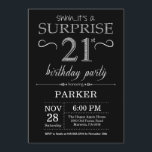 Surprise 21st Birthday Invitation Black and Silver<br><div class="desc">Surprise 21st Birthday Invitation with Black and Silver Glitter Background. Chalkboard. Adult Birthday. Men or Women Bday Invite. Any age. For further customisation,  please click the "Customise it" button and use our design tool to modify this template.</div>