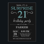 Surprise 21st Birthday Invitation Black and Teal<br><div class="desc">Surprise 21st Birthday Invitation with Black and Teal Glitter Background. Chalkboard. Adult Birthday. Men or Women Bday Invite. Any age. For further customisation,  please click the "Customise it" button and use our design tool to modify this template.</div>