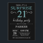 Surprise 21st Birthday Invitation Black and Teal<br><div class="desc">Surprise 21st Birthday Invitation with Black and Teal Glitter Background. Chalkboard. Adult Birthday. Men or Women Bday Invite. Any age. For further customisation,  please click the "Customise it" button and use our design tool to modify this template.</div>