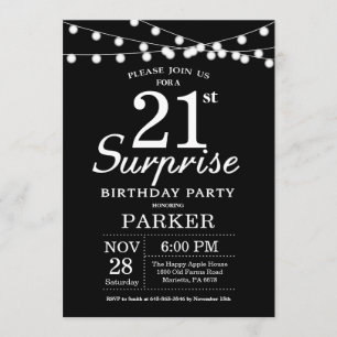 Surprise 21st Birthday Invitation Black and White